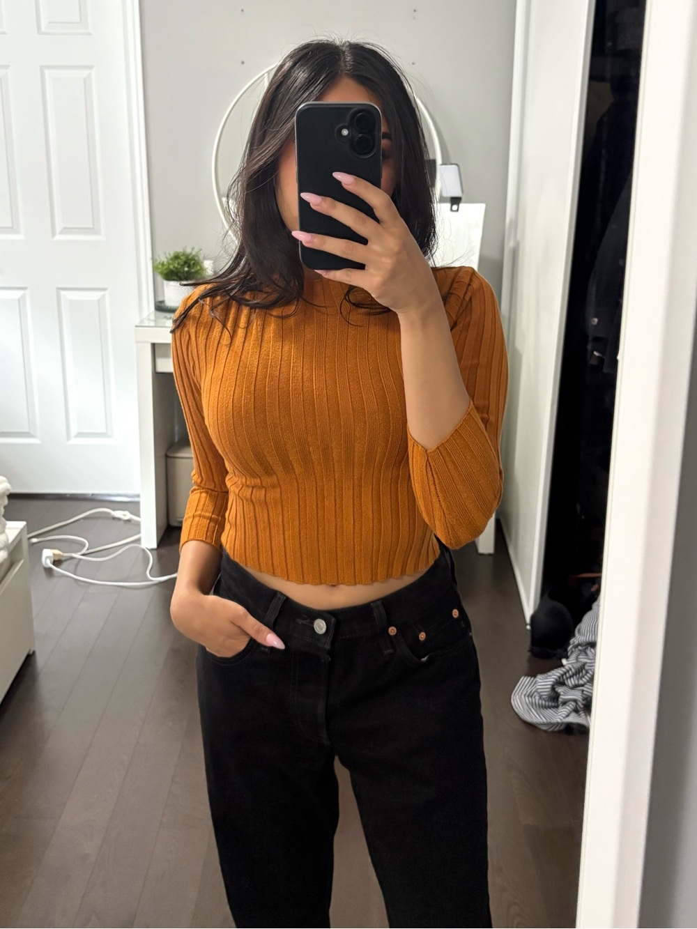 ❁ 3/$15 ❁ F21 Burnt Orange Ribbed Quarter Sleeve Sweater Top, Size Small